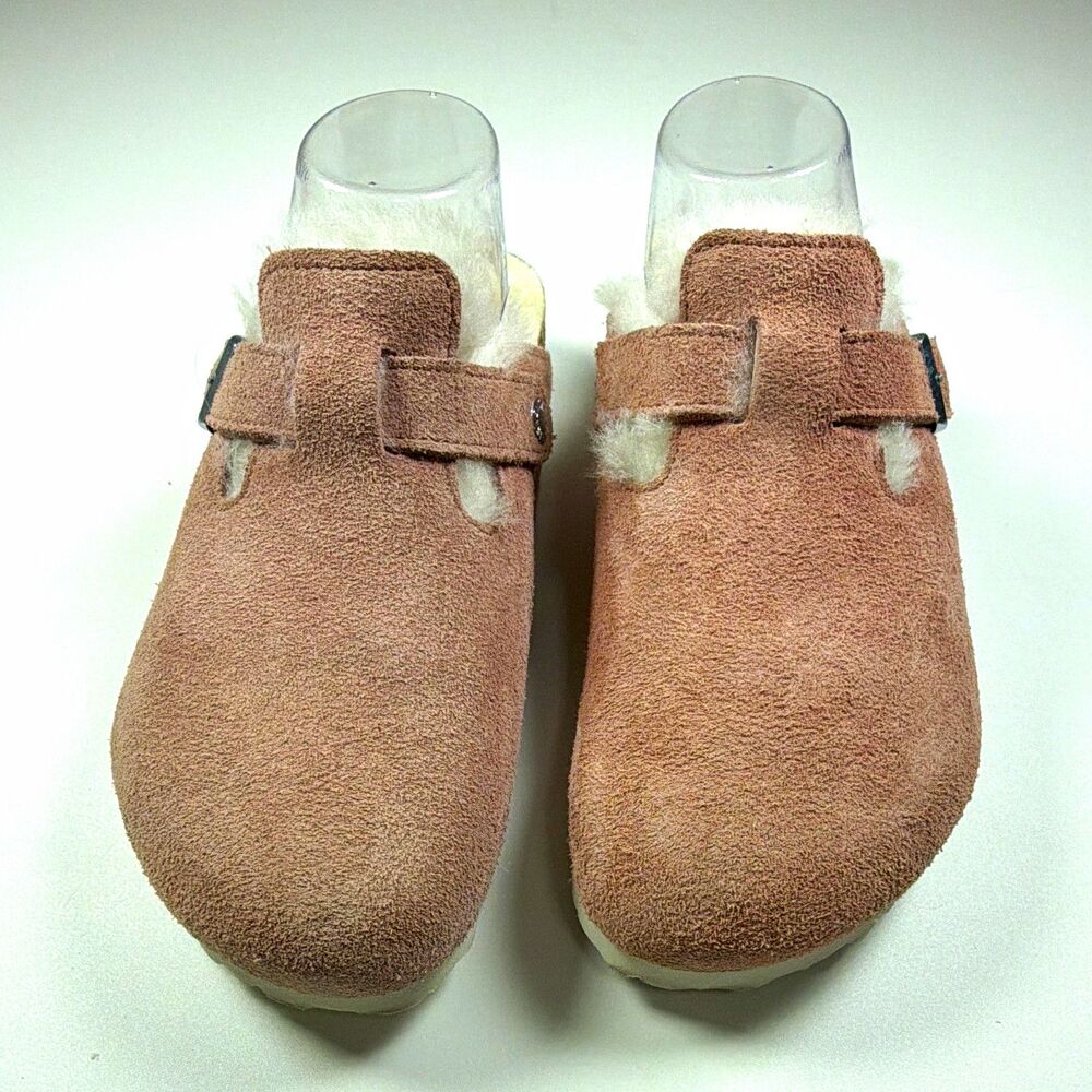 Birkenstock Boston Pink Suede Shearling Lined Clog Slippers Women US 9
